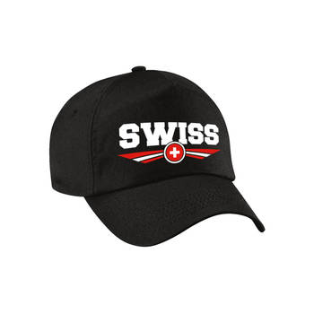 Zwitserland / Swiss landen pet / baseball cap zwart voor kinderen - Verkleedhoofddeksels