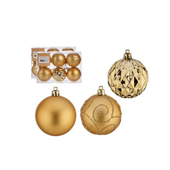Krist+ kerstballen - 12x stuks - goud - kunststof - gedecoreerd - Kerstbal
