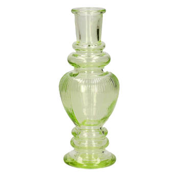 Kaarsen kandelaar Venice - gekleurd glas - ribbel lichtgroen - D5,7 x H15 cm - kaars kandelaars