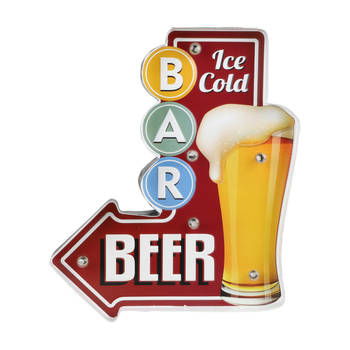 Bier/Oktoberfest wand decoratiebord - Ice Cold Beer - Vintage metaal - 29 x 35 cm - Feestdecoratieborden