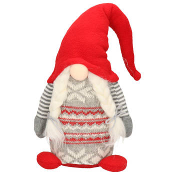Pluche gnome/dwerg decoratie pop - rood/grijs - vrouwtje - 45 x 14 cm - Kerstman pop