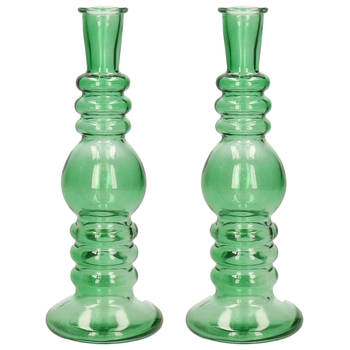 Ideas 4 Seasons Bloemenvaas Florence - 2x - groen glas - helder - D8,5 x H23 cm - Vazen