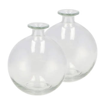 DK Design Bloemenvaas rond model - 2x - helder gekleurd glas - transparant - D13 x H15 cm - Vazen
