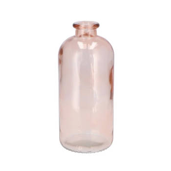 DK Design Bloemenvaas fles model - helder gekleurd glas - perzik roze - D11 x H25 cm - Vazen