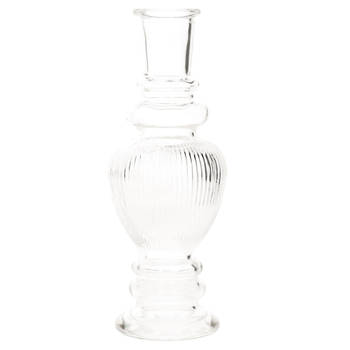 Kaarsen kandelaar Venice - glas - ribbel transparant - D5,7 x H15 cm - kaars kandelaars
