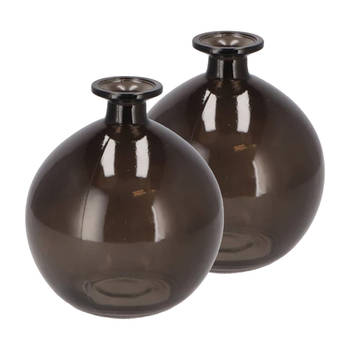 DK Design Bloemenvaas rond model - 2x - helder gekleurd glas - zwart - D13 x H15 cm - Vazen