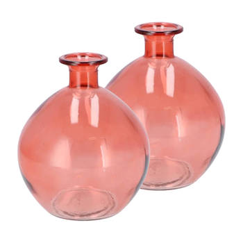 DK Design Bloemenvaas rond model - 2x - helder gekleurd glas - koraal roze - D13 x H15 cm - Vazen