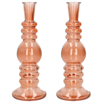 Kaarsen kandelaar Florence - 2x - zacht oranje glas - helder - D8,5 x H23 cm - kaars kandelaars