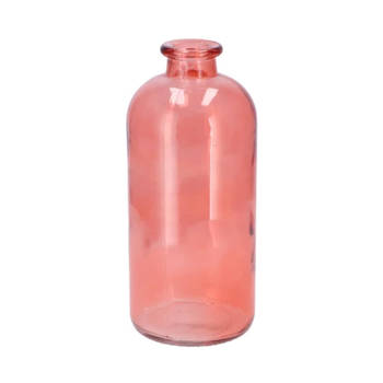 DK Design Bloemenvaas fles model - helder gekleurd glas - koraal roze - D11 x H25 cm - Vazen