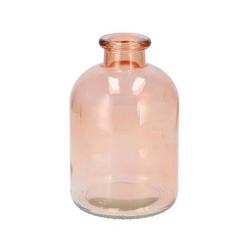 DK Design Bloemenvaas fles model - helder gekleurd glas - perzik roze - D11 x H17 cm - Vazen