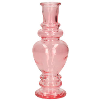 Kaarsen kandelaar Venice - gekleurd glas - helder roze - D5,7 x H15 cm - kaars kandelaars