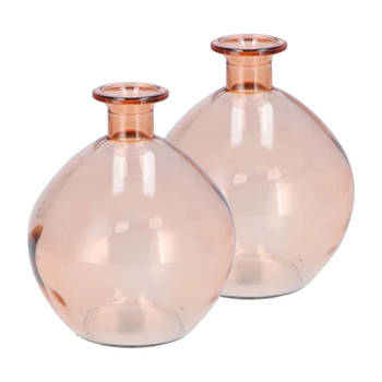 DK Design Bloemenvaas rond model - 2x - helder gekleurd glas - perzik roze - D13 x H15 cm - Vazen