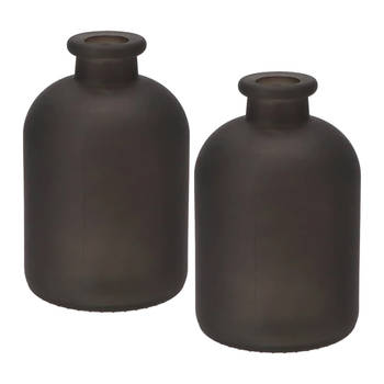 DK Design Bloemenvaas fles model - 2x - helder gekleurd glas - mat zwart - D11 x H17 cm - Vazen