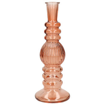 Kaarsen kandelaar Florence - zacht oranje glas - ribbel - D8,5 x H23 cm - kaars kandelaars