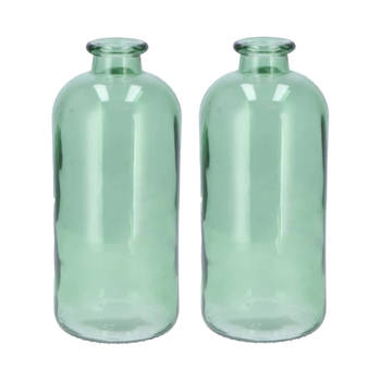 DK Design Bloemenvaas fles model - 2x - helder gekleurd glas - zeegroen - D11 x H25 cm - Vazen