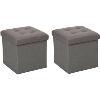 Atmosphera Poef/hocker/voetenbankje - 2x - opbergbox - donkergrijs - PU/MDF - 38 x 38 cm - Poefs