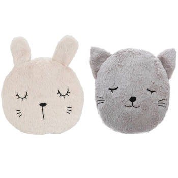 Dieren sierkussen - konijn/kat - 27/32 cm - polyester - Sierkussens