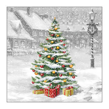 Ambiente kerst thema servetten - 20x - 33 x 33 cm - winter kerstboom - Feestservetten