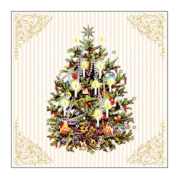 Ambiente kerst thema servetten - 40x st - 33 x 33 cm - creme wit - kerstboom - Feestservetten