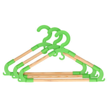 Storage Solutions kledinghangers voor kinderen - 3x - kunststof/hout - groen - Sterke kwaliteit - Kledinghangers
