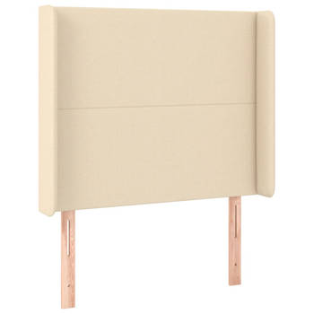 The Living Store Hoofdbord - Hoofdbord - 83x16x118/128 cm - Crème stof - bewerkt hout