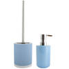 MSV Toiletborstel in houder 38 cm/zeeppompje set Moods - keramiek/kunststof - lichtblauw - Badkameraccessoireset