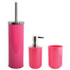 MSV Toiletborstel in houder/beker/zeeppompje badkamer set Moods - metaal/kunststof - fuchsia roze - Badkameraccessoirese