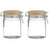 Urban Living Voorraadpot/bewaarpot - 2x - 700 ml - glas - met beugelsluiting - bamboe deksel - Voorraadpot