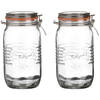 Urban Living Voorraadpot/bewaarpot - 2x - 1.5L - glas - met beugelsluiting - D14 x H22 cm - Voorraadpot