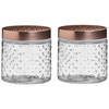 Urban Living Voorraadpot/bewaarpot Blair - 2x - 500 ml - glas - koperen deksel - D11 x H13 cm - Voorraadpot