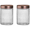 Urban Living Voorraadpot/bewaarpot Blair - 2x - 1L - glas - koperen deksel - D12 x H17 cm - Voorraadpot