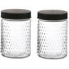 Urban Living Voorraadpot/bewaarpot Roma - 2x - 1L - glas - zwart - D12 x H17 cm - Voorraadpot