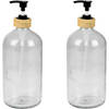 Urban Living Zeeppompje/zeepdispenser - 2x - glas/bamboe - transparant - 1 liter - 24 cm - Zeeppompjes