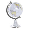 Items Deco Wereldbol/globe op voet - kunststof - grijs/zilver - home decoratie artikel - D15 x H28 cm - Wereldbollen