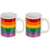 Koffiemok/drinkbeker - 2x - Pride/regenboog thema kleuren - keramiek - 9 x 8 cm - feest mokken