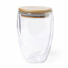Thermische koffieglazen/theeglazen dubbelwandig - met bamboe deksel - 350 ml - Koffie- en theeglazen