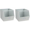 Urban Living Stapelbare opbergmand Open Metal Box - 2x - L23 x B32 x H21 cm - metaal - wit - Opbergmanden