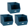 Urban Living Stapelbare opbergmand Open Metal Box - 3x - L23 x B32 x H21 cm - metaal - donkerblauw - Opbergmanden