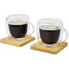 Seasons Dubbelwandige koffieglazen 250 ml - set van 2x stuks - met bamboe onderzetters - Koffie- en theeglazen