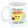 Bellatio Decorations Verjaardags/cadeau mok - geel - smiley cute tea - grappig - 300 ml - feest mokken