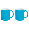 Luxe krijt koffiemok/beker - 2x - blauw - keramiek - met all-over schrijfvlak - 350 ml - Bekers