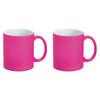 Luxe krijt koffiemok/beker - 2x - roze - keramiek - met all-over schrijfvlak - 350 ml - Bekers