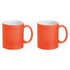 Luxe krijt koffiemok/beker - 2x - oranje - keramiek - met all-over schrijfvlak - 350 ml - Bekers