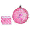 Krist+ kerstballen - 12x stuks - roze - kunststof - glitter - Kerstbal