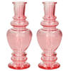 Kaarsen kandelaar Venice - 2x - gekleurd glas - ribbel roze - D5,7 x H15 cm - kaars kandelaars