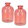 DK Design Bloemenvaas fles model - 2x - helder gekleurd glas - koraal roze - D11 x H17 cm - Vazen