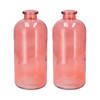 DK Design Bloemenvaas fles model - 2x - helder gekleurd glas - koraal roze - D11 x H25 cm - Vazen