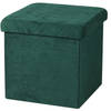 Urban Living Poef/hocker - opbergbox zit krukje - velvet donkergroen - polyester/mdf - 38 x 38 cm - opvouwbaar - Poefs