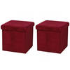 Urban Living Poef/hocker - 2x - opbergbox zit krukje - velvet rood - polyester/mdf - 38 x 38 cm - opvouwbaar - Poefs