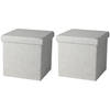 Urban Living Poef/hocker - 2x - opbergbox zit krukje - lichtgrijs - polyester/mdf - 38 x 38 cm - opvouwbaar - Poefs